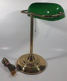 Vintage Style Curved Green Glass on Brass Bankers Desk Lamp 14" Tall