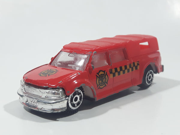 Unknown Brand Quad Cab Pickup Truck with Cap Fire Department Red Die Cast Toy Car Vehicle