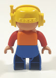 Lego Duplo Construction Worker Character Orange Vest Yellow Helmet 2 1/2" Tall Plastic Toy Figure