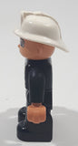 Lego Duplo Fire Chief Character Black Vest White Helmet 2 1/2" Tall Plastic Toy Figure