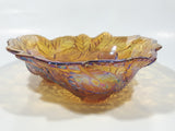 Vintage Indiana Orange Amber Iridescent Rainbow Leaves and Berry Themed  7 1/4" Wide Carnival Glass Dish