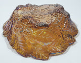 Vintage Indiana Orange Amber Iridescent Rainbow Leaves and Berry Themed  7 1/4" Wide Carnival Glass Dish