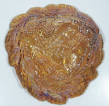 Vintage Indiana Orange Amber Iridescent Rainbow Leaves and Berry Themed  7 1/4" Wide Carnival Glass Dish