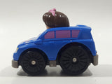 2016 Mattel Fisher Price Little People Wheelies Girl with Pink Headband in Blue Plastic Toy Car Vehicle