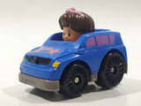 2016 Mattel Fisher Price Little People Wheelies Girl with Pink Headband in Blue Plastic Toy Car Vehicle