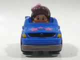 2016 Mattel Fisher Price Little People Wheelies Girl with Pink Headband in Blue Plastic Toy Car Vehicle