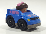 2016 Mattel Fisher Price Little People Wheelies Girl with Pink Headband in Blue Plastic Toy Car Vehicle