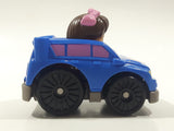 2016 Mattel Fisher Price Little People Wheelies Girl with Pink Headband in Blue Plastic Toy Car Vehicle
