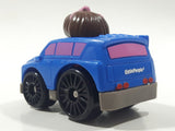 2016 Mattel Fisher Price Little People Wheelies Girl with Pink Headband in Blue Plastic Toy Car Vehicle