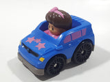 2016 Mattel Fisher Price Little People Wheelies Girl with Pink Headband in Blue Plastic Toy Car Vehicle