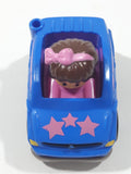 2016 Mattel Fisher Price Little People Wheelies Girl with Pink Headband in Blue Plastic Toy Car Vehicle
