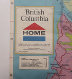 Vintage 1972 Home Oil Distributors Road Map of British Columbia 18" x 39 1/2"
