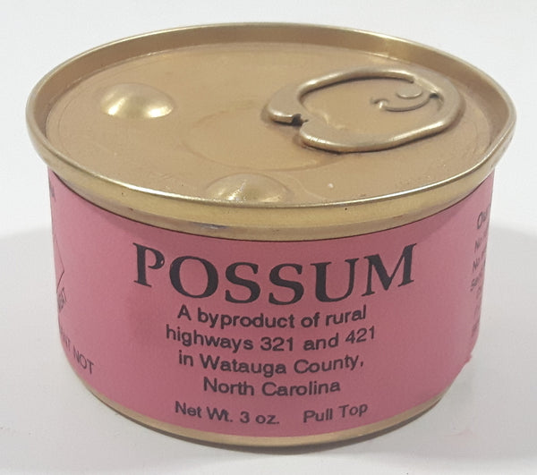 1990 Monty Joynes Boss finder Carolina Road Meat Gag Gift Nostalgic Possum A byproduct of rural Highways 321 and 421 Waste Not Want Not Pink Paper Label Sealed Metal Can Watauga County North Carolina