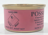 1990 Monty Joynes Boss finder Carolina Road Meat Gag Gift Nostalgic Possum A byproduct of rural Highways 321 and 421 Waste Not Want Not Pink Paper Label Sealed Metal Can Watauga County North Carolina