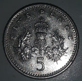 1990 UK Great Britain Five Pence 5 Queen Elizabeth II D.G. Reg F.D Metal Coin