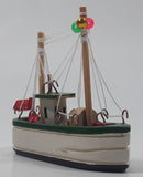 Fishing Trawler Sail Boat Detailed White And Green Small Wooden Boat Model 2 3/4" Long