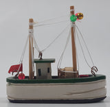 Fishing Trawler Sail Boat Detailed White And Green Small Wooden Boat Model 2 3/4" Long