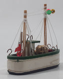 Fishing Trawler Sail Boat Detailed White And Green Small Wooden Boat Model 2 3/4" Long