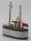 Fishing Trawler Sail Boat Detailed White And Green Small Wooden Boat Model 2 3/4" Long