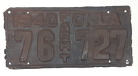 Antique 1940 Oklahoma Farm Truck Metal Vehicle License Plate Tag 76 727