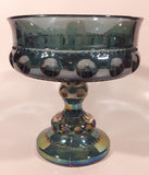 Vintage Indiana Blue Purple Iridescent Rainbow 5 1/4" Tall Carnival Glass Pedestal Style Thumbprint Compote Candy Dish