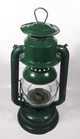 Antique Beacon 15" Tall Metal and Glass Hurricane Kerosene Oil Lantern Painted Green