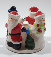 Santa Claus and Snowmen 3" Tall Ceramic Candle Holder