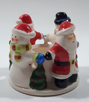 Santa Claus and Snowmen 3" Tall Ceramic Candle Holder