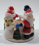 Santa Claus and Snowmen 3" Tall Ceramic Candle Holder