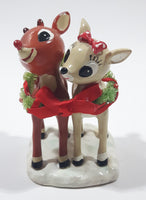 Department 56 Rudolph The Red-Nosed Reindeer with Girlfriend and Christmas Wreath 3 1/4" Tall Resin Figurine