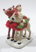 Department 56 Rudolph The Red-Nosed Reindeer with Girlfriend and Christmas Wreath 3 1/4" Tall Resin Figurine