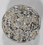 Flower Pattern Ornate Silver Look Metal Jewelry Trinket Box with Lid 3" Diameter