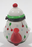 Vintage Miniature Red White Green Teapot Shaped Butterfly Clasp 2 3/4" Tall Trinket Jewelry Box