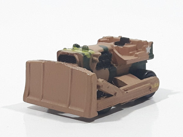1987 Galoob Micro Machine Bull Dozer USA Military Camouflage Brown Miniature Die Cast Toy Car Vehicle