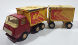 Vintage 1970s Tonka Semi Truck Box Dumper and Box Trailer Red and Yellow Pressed Steel Toy Car Vehicle
