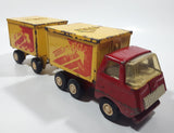 Vintage 1970s Tonka Semi Truck Box Dumper and Box Trailer Red and Yellow Pressed Steel Toy Car Vehicle