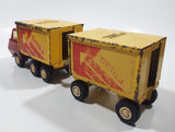 Vintage 1970s Tonka Semi Truck Box Dumper and Box Trailer Red and Yellow Pressed Steel Toy Car Vehicle