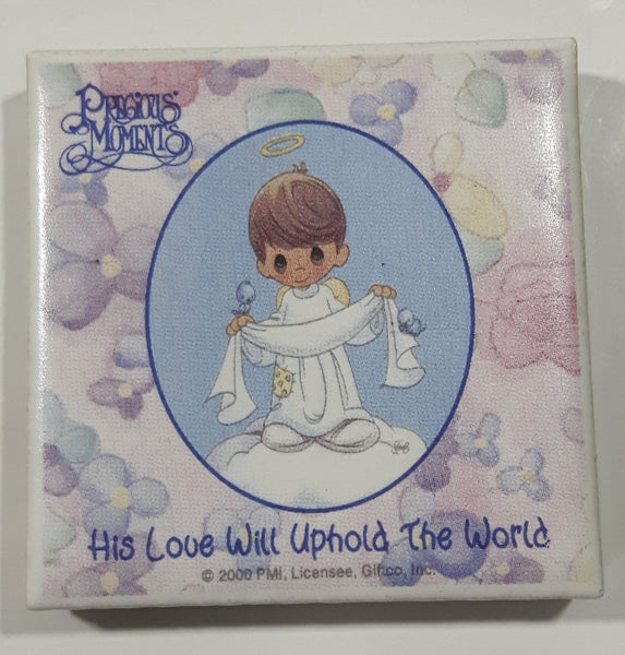 2000 PMI Precious Moments "His Love Will Uphold The World" Miniature 1 3/4" x 1 3/4" Ceramic Tile Trivet Fridge Magnet