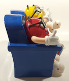 1999 M & M's Red And Yellow Character Sitting In Movie Theater Chairs Eating Popcorn Wearing 3D Glasses Plastic Candy Dispenser Machine