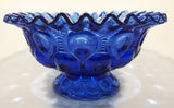 Vintage Mosser / Weishar Ruffled Edge Moons & Stars Pattern 8" Cobalt Blue Glass Pedestal Candy Dish Bowl