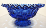 Vintage Mosser / Weishar Ruffled Edge Moons & Stars Pattern 8" Cobalt Blue Glass Pedestal Candy Dish Bowl