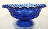 Vintage Mosser / Weishar Ruffled Edge Moons & Stars Pattern 8" Cobalt Blue Glass Pedestal Candy Dish Bowl