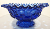 Vintage Mosser / Weishar Ruffled Edge Moons & Stars Pattern 8" Cobalt Blue Glass Pedestal Candy Dish Bowl