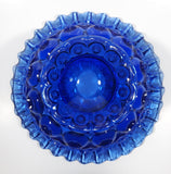 Vintage Mosser / Weishar Ruffled Edge Moons & Stars Pattern 8" Cobalt Blue Glass Pedestal Candy Dish Bowl