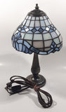 Vintage Blue and White Stained Glass Baroque European Style 11" Tall Brass Metal Table Lamp