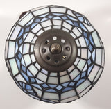Vintage Blue and White Stained Glass Baroque European Style 11" Tall Brass Metal Table Lamp