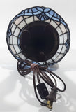 Vintage Blue and White Stained Glass Baroque European Style 11" Tall Brass Metal Table Lamp
