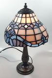 Vintage Blue and White Stained Glass Baroque European Style 11" Tall Brass Metal Table Lamp