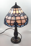 Vintage Blue and White Stained Glass Baroque European Style 11" Tall Brass Metal Table Lamp