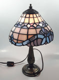 Vintage Blue and White Stained Glass Baroque European Style 11" Tall Brass Metal Table Lamp